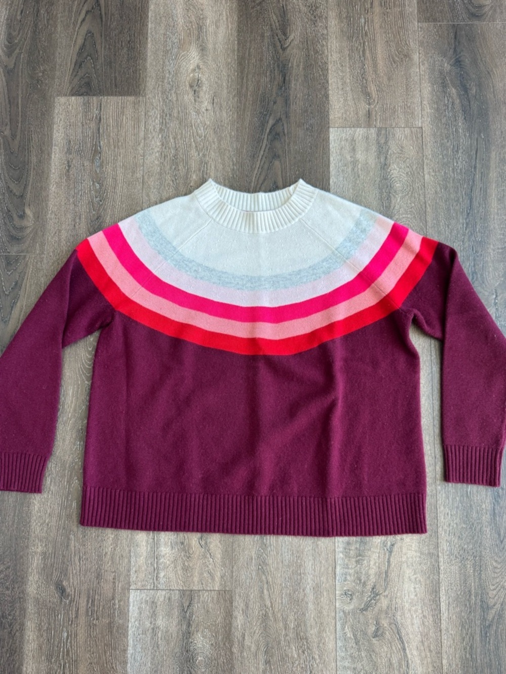 Boden Wool Crewneck Stripe Yoke Sweater - Burgundy, Pink, Red. Women’s size L